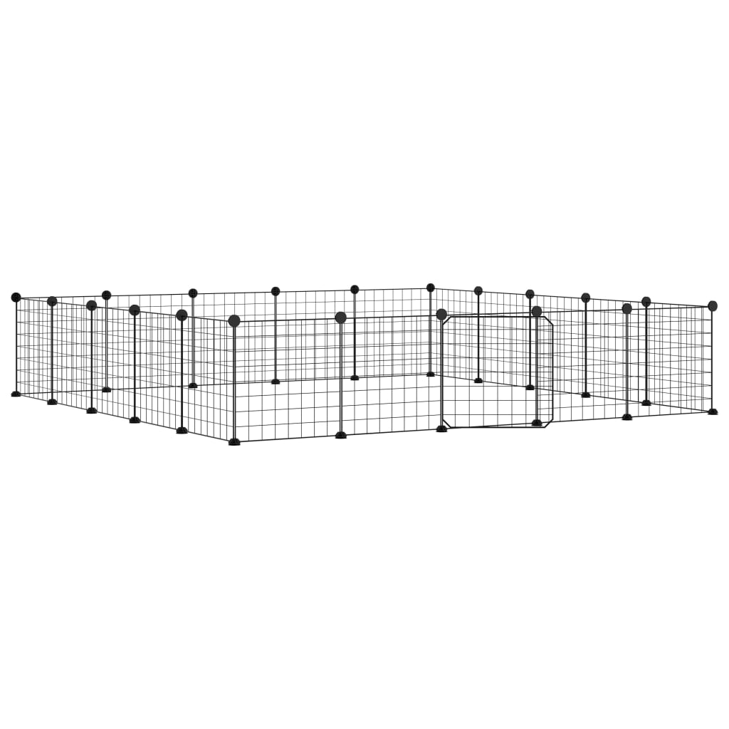 Huisdierenkooi met deur 20 panelen 35x35 cm staal zwart 4.3 cm