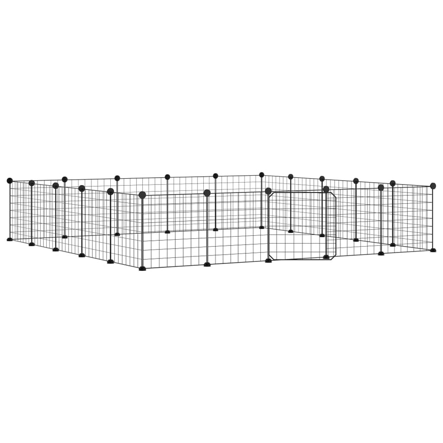 Huisdierenkooi met deur 20 panelen 35x35 cm staal zwart 4.3 cm