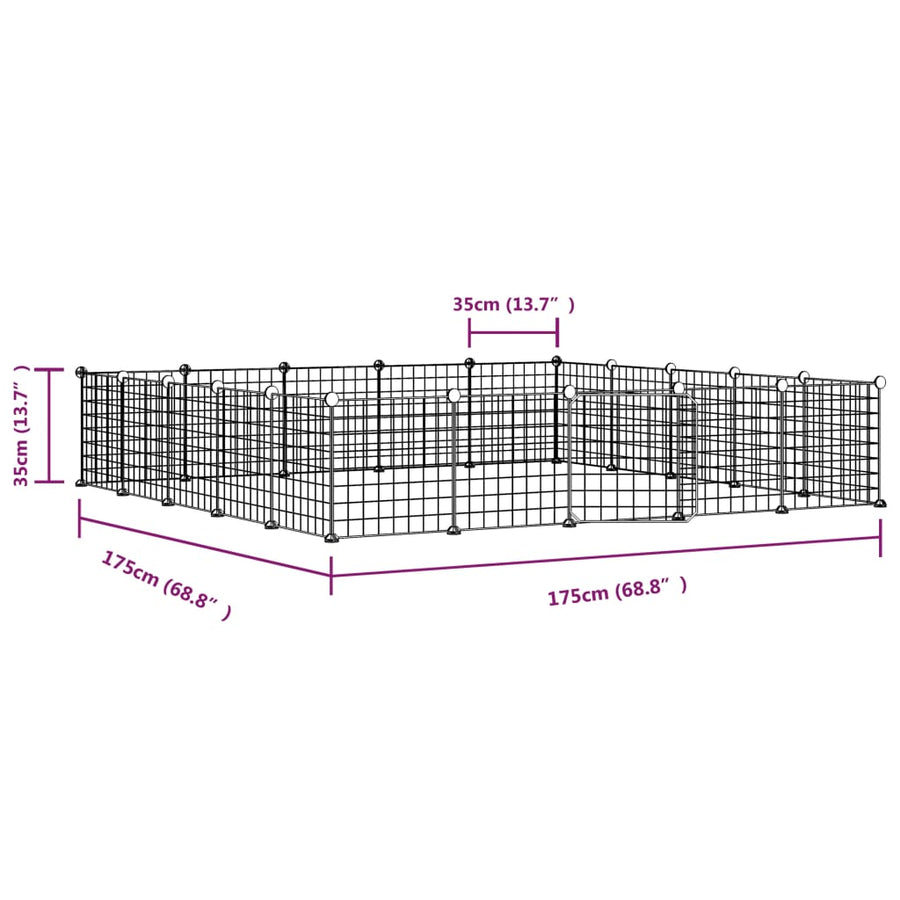 Huisdierenkooi met deur 20 panelen 35x35 cm staal zwart 4.3 cm