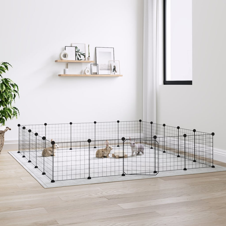 Huisdierenkooi met deur 20 panelen 35x35 cm staal zwart 4.3 cm
