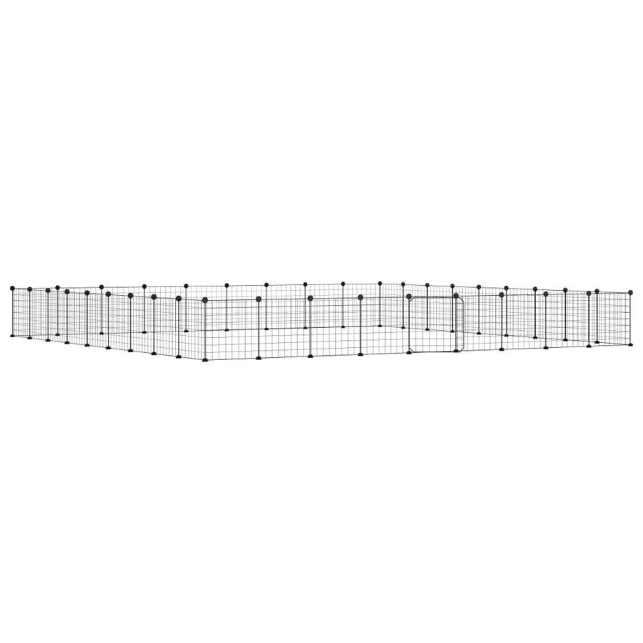 Huisdierenkooi met deur 36 panelen 35x35 cm staal zwart 4.3 cm 36 panelen met deur