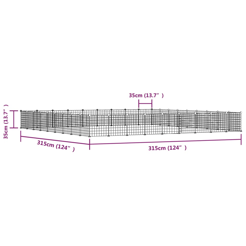 Huisdierenkooi met deur 36 panelen 35x35 cm staal zwart 4.3 cm 36 panelen met deur