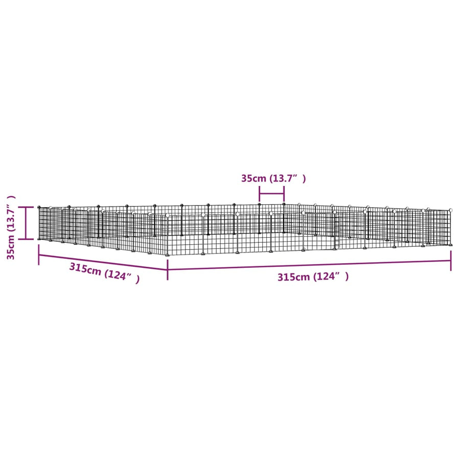 Huisdierenkooi met deur 36 panelen 35x35 cm staal zwart 4.3 cm 36 panelen met deur