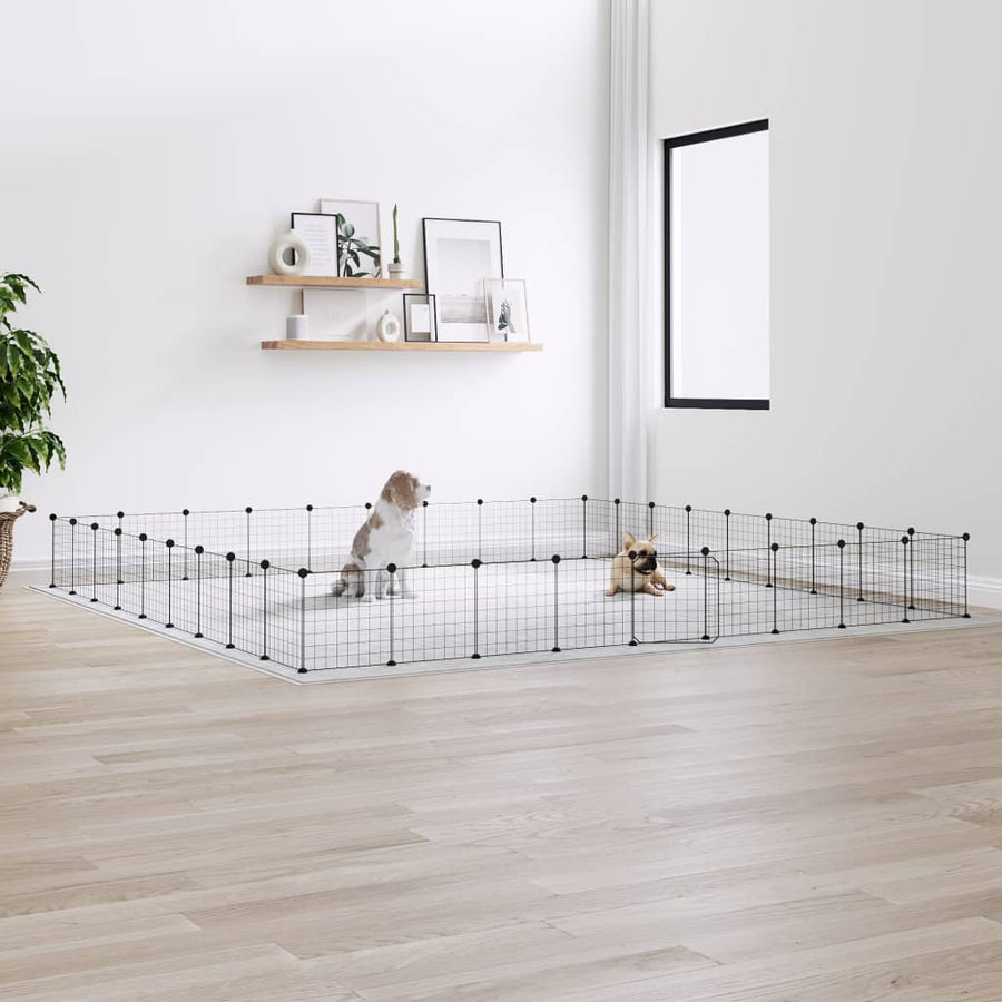 Huisdierenkooi met deur 36 panelen 35x35 cm staal zwart 4.3 cm 36 panelen met deur