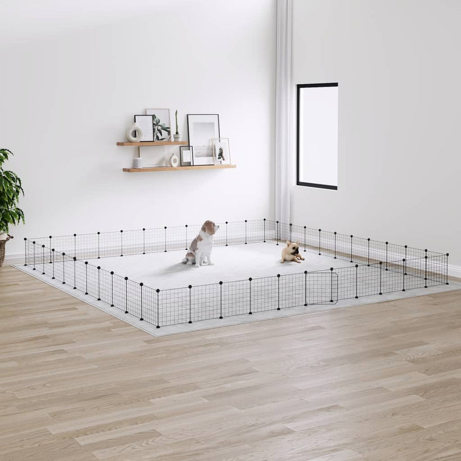 Huisdierenkooi met deur 44 panelen 35x35 cm staal zwart 4.3 cm