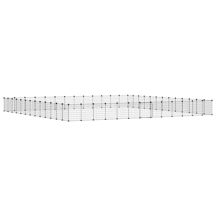 Huisdierenkooi met deur 52 panelen 35x35 cm staal zwart 4.3 cm 52 panelen met deur