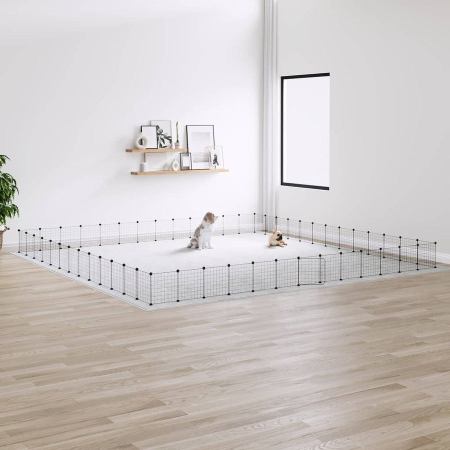Huisdierenkooi met deur 52 panelen 35x35 cm staal zwart 4.3 cm 52 panelen met deur