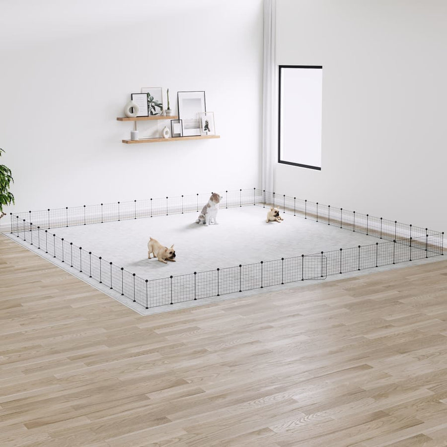 Huisdierenkooi met deur 60 panelen 35x35 cm staal zwart 4.3 cm