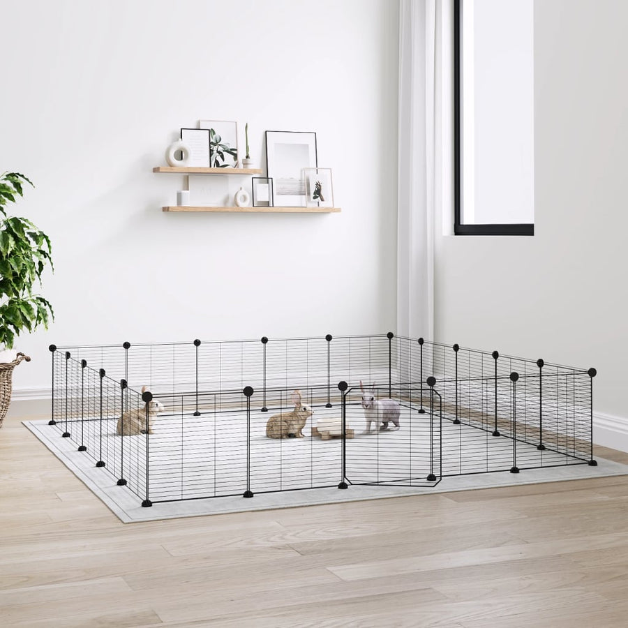Huisdierenkooi Met Deur 20 Panelen 35X35 Cm Staal Zwart 1.5 cm 20 panelen met deur