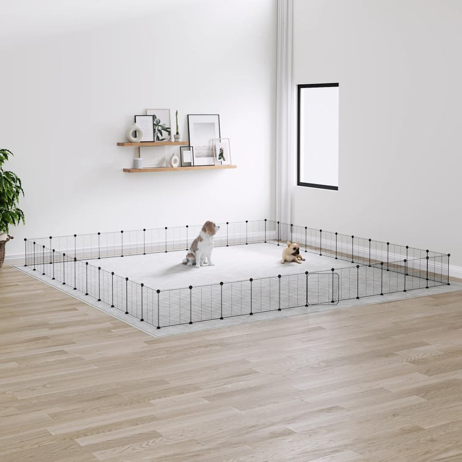 Huisdierenkooi Met Deur 44 Panelen 35X35 Cm Staal Zwart 1.5 cm 44 panelen met deur