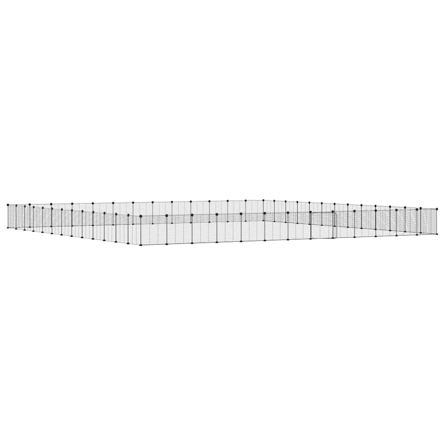 Huisdierenkooi met deur 52 panelen 35x35 cm staal zwart 1.5 cm 52 panelen met deur