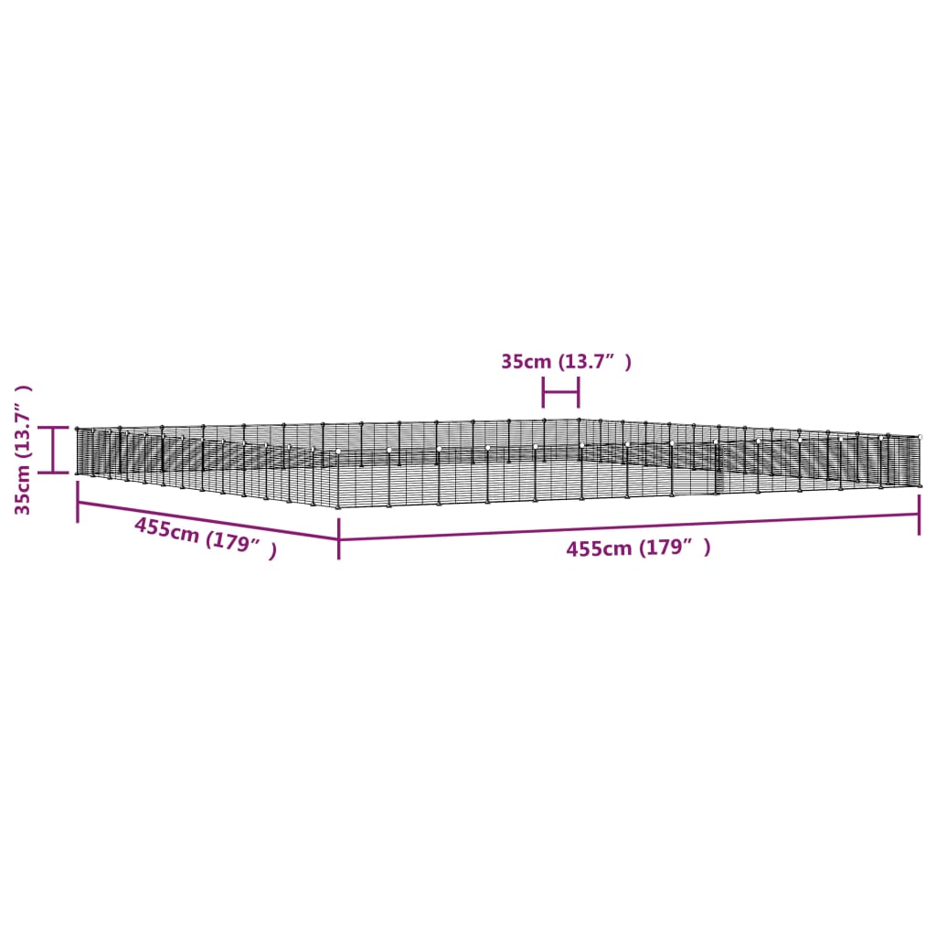 Huisdierenkooi met deur 52 panelen 35x35 cm staal zwart 1.5 cm 52 panelen met deur