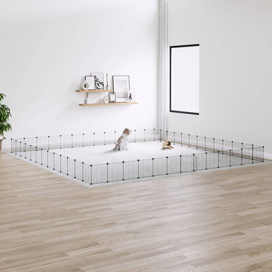 Huisdierenkooi met deur 52 panelen 35x35 cm staal zwart 1.5 cm 52 panelen met deur