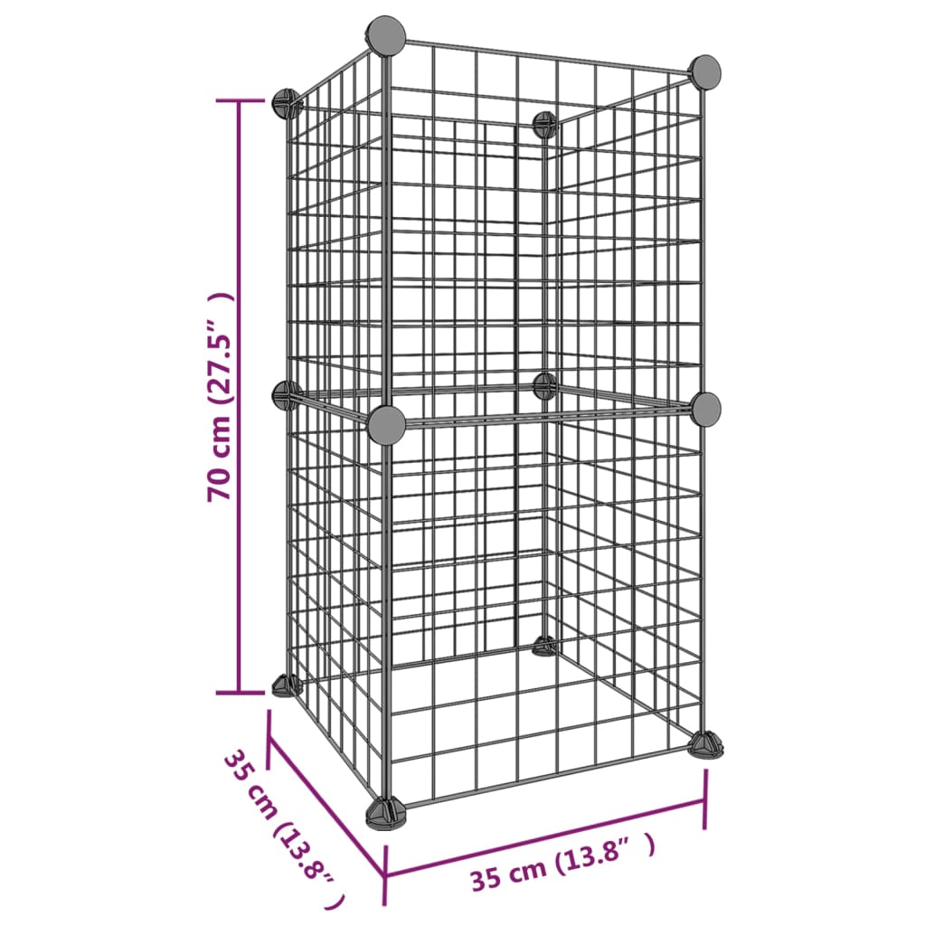 Huisdierenkooi Met 8 Panelen 35X35 Cm Staal Zwart 4.3 cm 8 panelen zonder deur