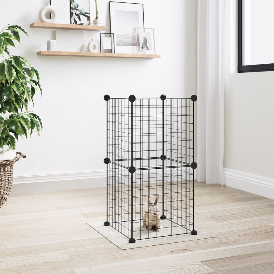 Huisdierenkooi Met 8 Panelen 35X35 Cm Staal Zwart 4.3 cm 8 panelen zonder deur