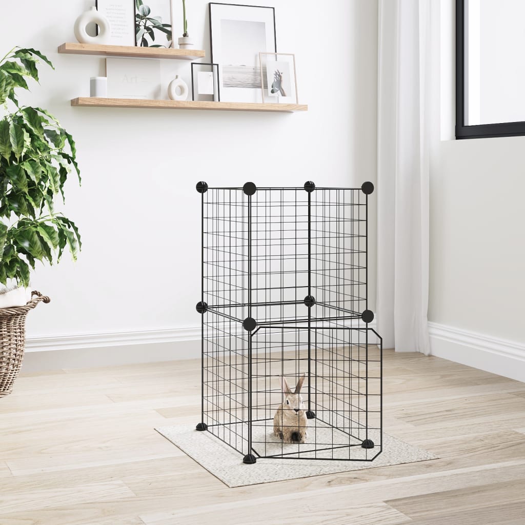 Huisdierenkooi Met Deur 8 Panelen 35X35 Cm Staal Zwart 4.3 cm 8 panelen met deur