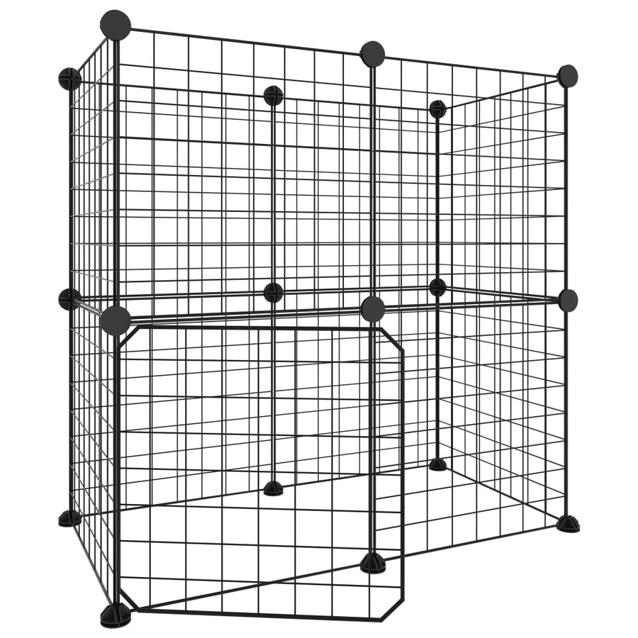 Huisdierenkooi met deur 12 panelen 35x35 cm staal zwart 4.3 cm