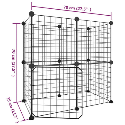 Huisdierenkooi met deur 12 panelen 35x35 cm staal zwart 4.3 cm