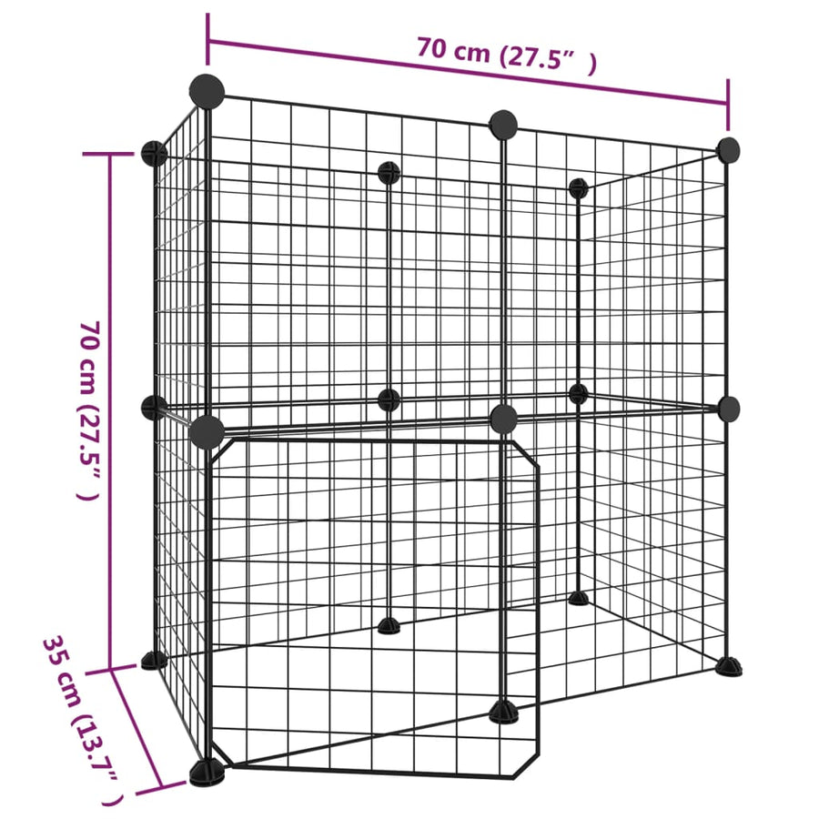 Huisdierenkooi met deur 12 panelen 35x35 cm staal zwart 4.3 cm
