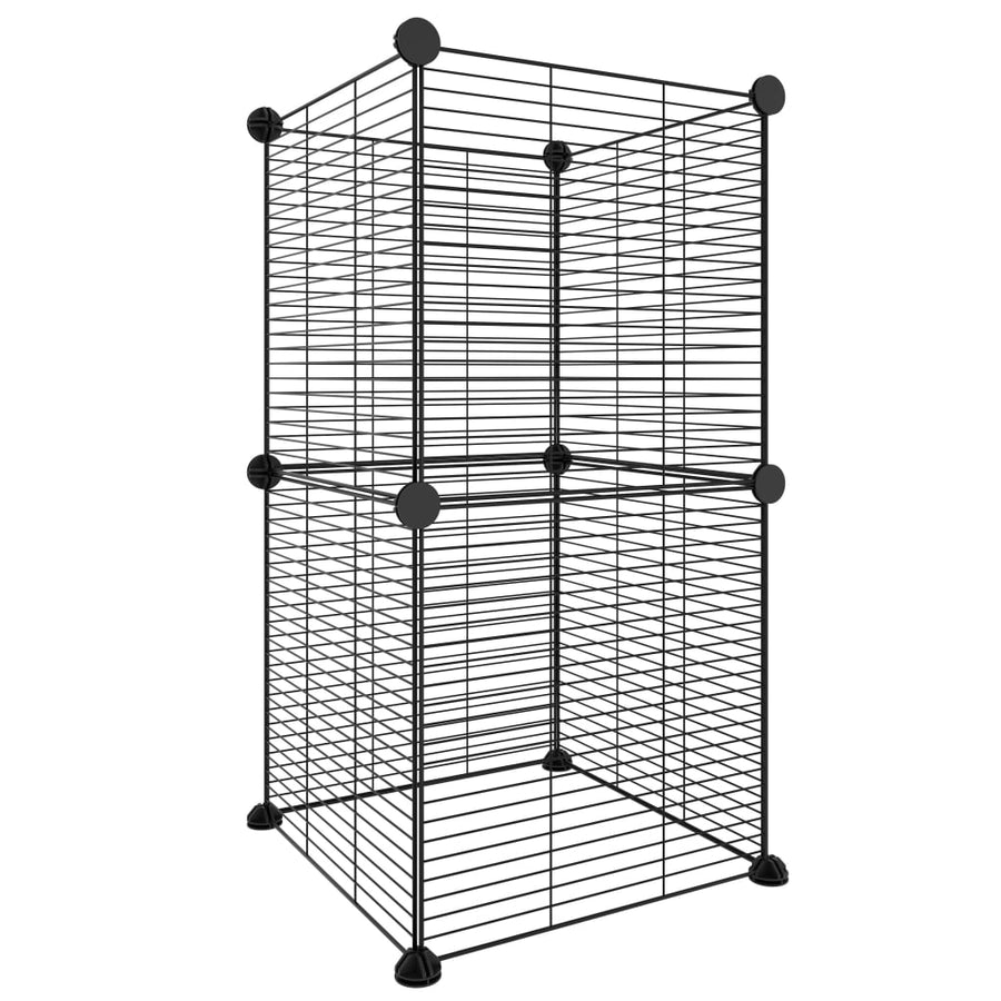 Huisdierenkooi met 8 panelen 35x35 cm staal zwart 1.5 cm 8 panelen zonder deur