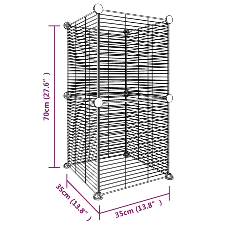 Huisdierenkooi met 8 panelen 35x35 cm staal zwart 1.5 cm 8 panelen zonder deur
