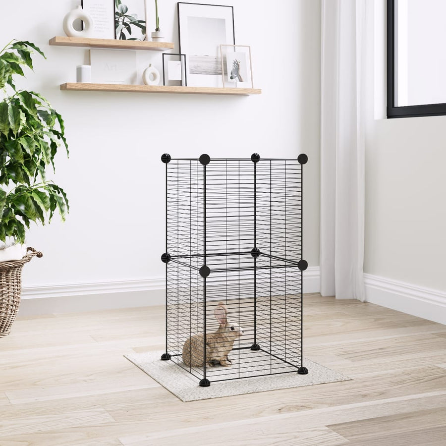 Huisdierenkooi met 8 panelen 35x35 cm staal zwart 1.5 cm 8 panelen zonder deur