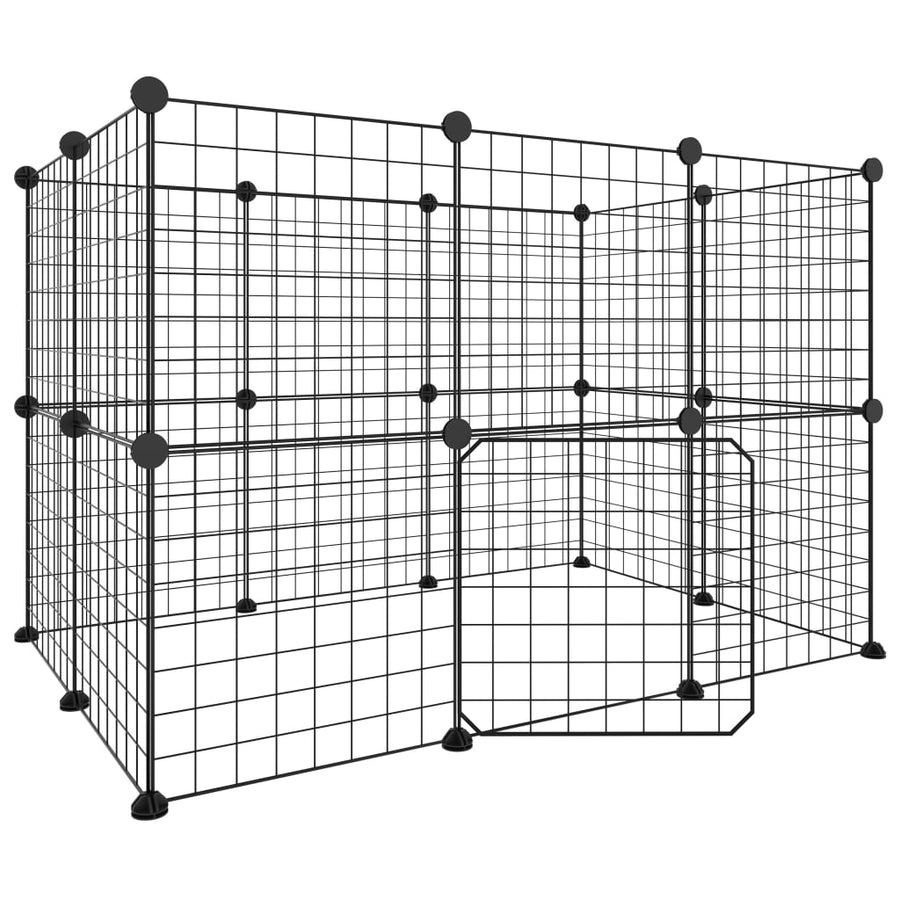 Huisdierenkooi met deur 20 panelen 35x35 cm staal zwart 4.3 cm 20 panelen met deur