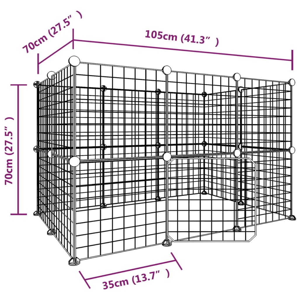 Huisdierenkooi met deur 20 panelen 35x35 cm staal zwart 4.3 cm 20 panelen met deur