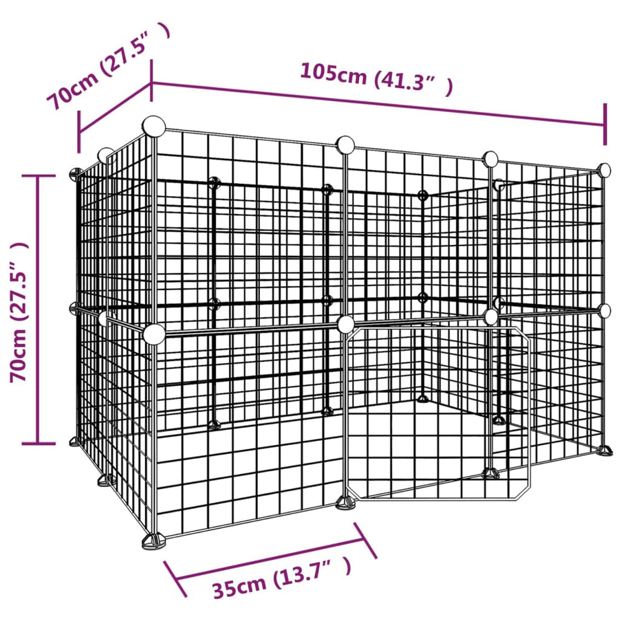 Huisdierenkooi met deur 20 panelen 35x35 cm staal zwart 4.3 cm 20 panelen met deur