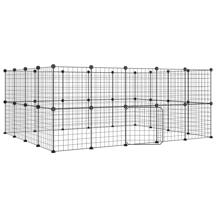 Huisdierenkooi met deur 36 panelen 35x35 cm staal zwart 4.3 cm
