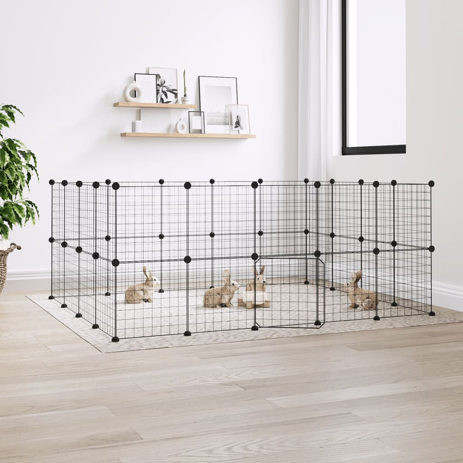 Huisdierenkooi met deur 36 panelen 35x35 cm staal zwart 4.3 cm