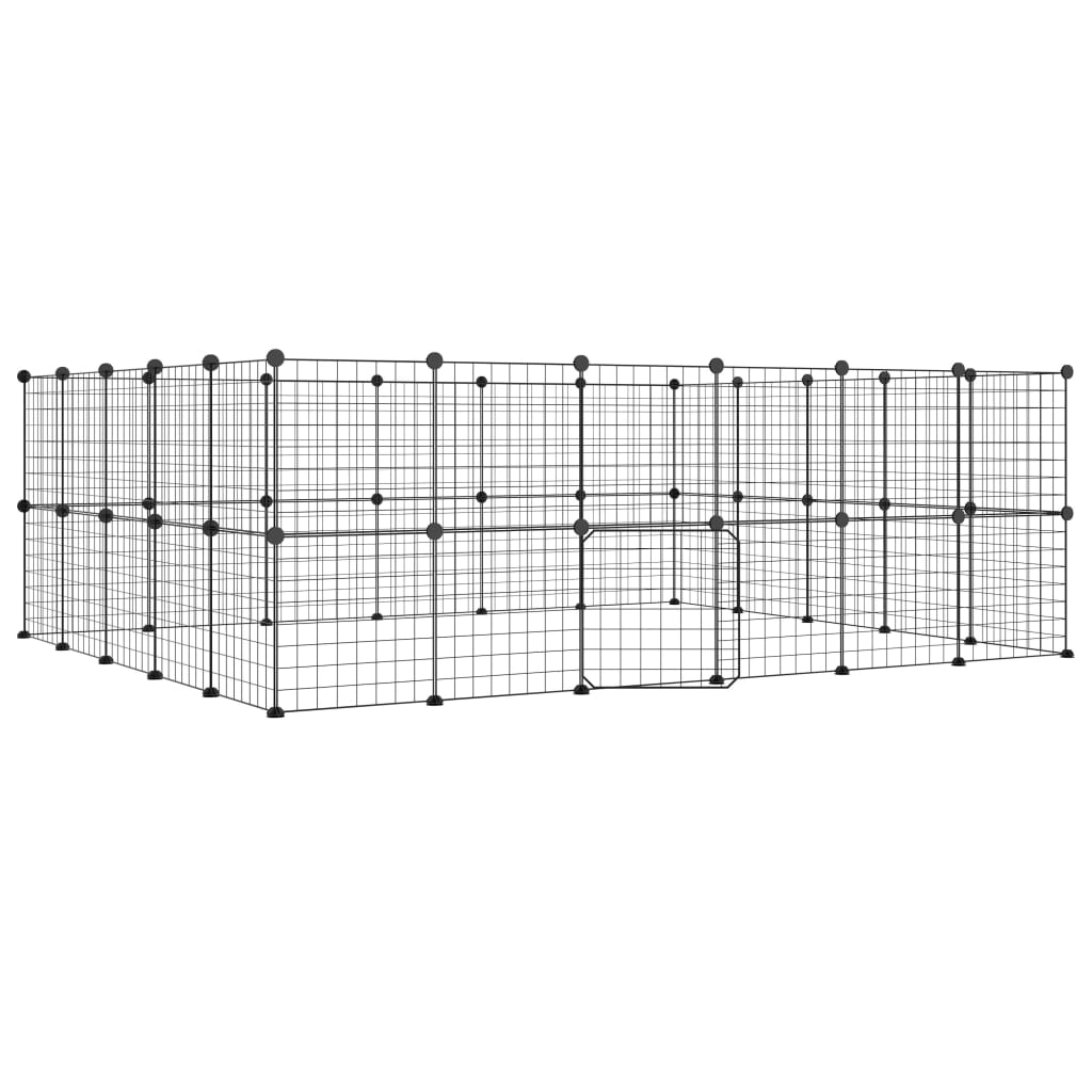 Huisdierenkooi met deur 44 panelen 35x35 cm staal zwart 4.3 cm 44 panelen met deur