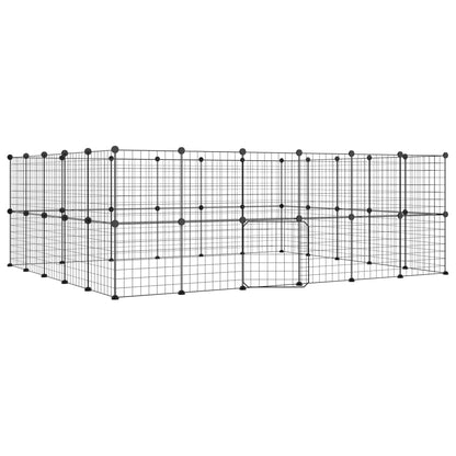 Huisdierenkooi met deur 44 panelen 35x35 cm staal zwart 4.3 cm 44 panelen met deur