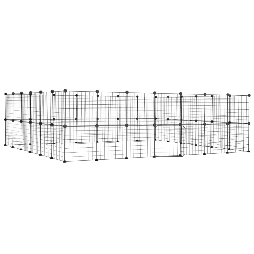 Huisdierenkooi met deur 52 panelen 35x35 cm staal zwart 4.3 cm 52 panelen met deur