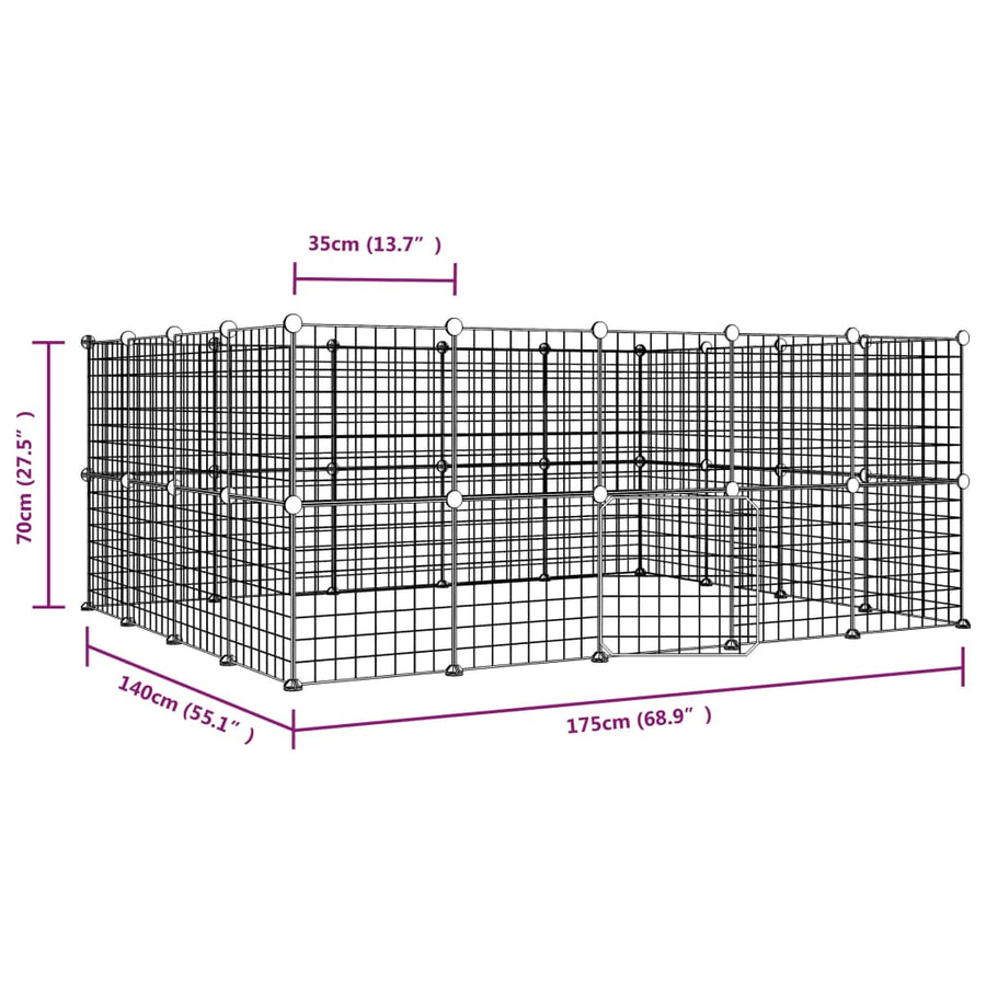 Huisdierenkooi met deur 52 panelen 35x35 cm staal zwart 4.3 cm 52 panelen met deur