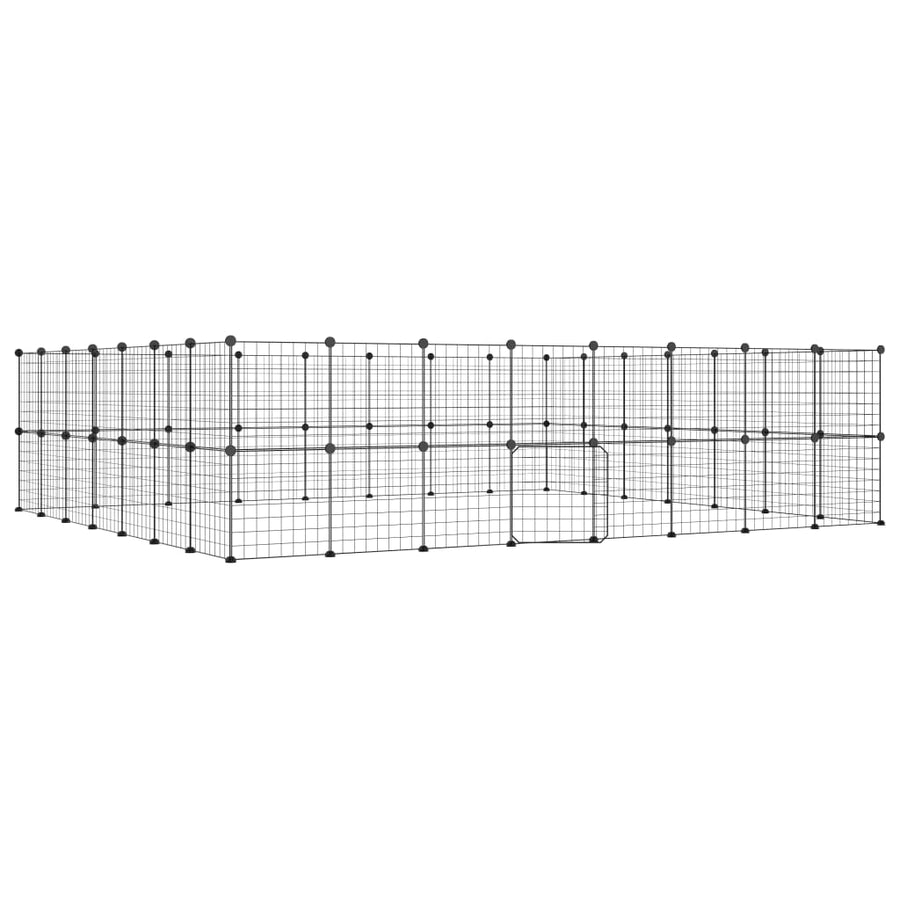 Huisdierenkooi met deur 60 panelen 35x35 cm staal zwart 4.3 cm 60 panelen met deur