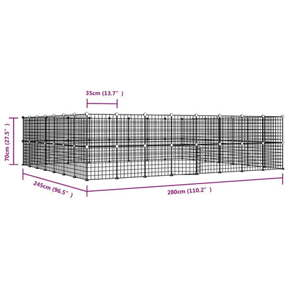 Huisdierenkooi met deur 60 panelen 35x35 cm staal zwart 4.3 cm 60 panelen met deur