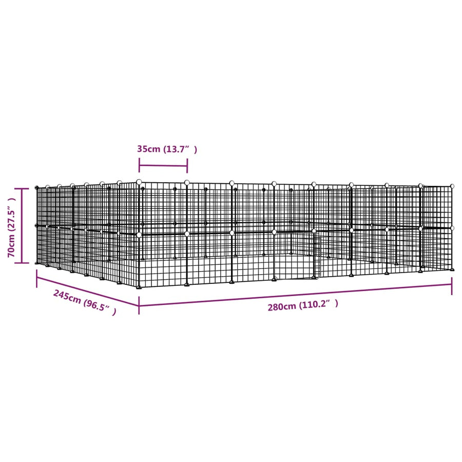 Huisdierenkooi met deur 60 panelen 35x35 cm staal zwart 4.3 cm 60 panelen met deur