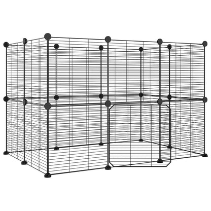 Huisdierenkooi Met Deur 20 Panelen 35X35 Cm Staal Zwart 1.5 cm 20 panelen met deur