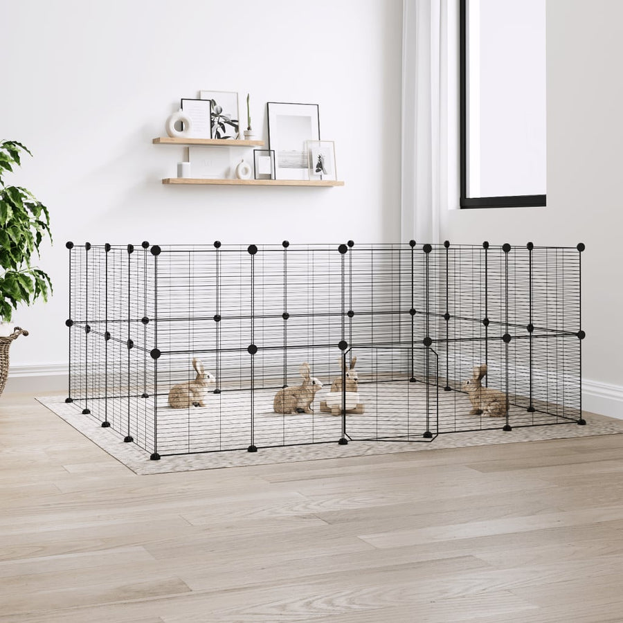 Huisdierenkooi Met Deur 36 Panelen 35X35 Cm Staal Zwart 1.5 cm 36 panelen met deur