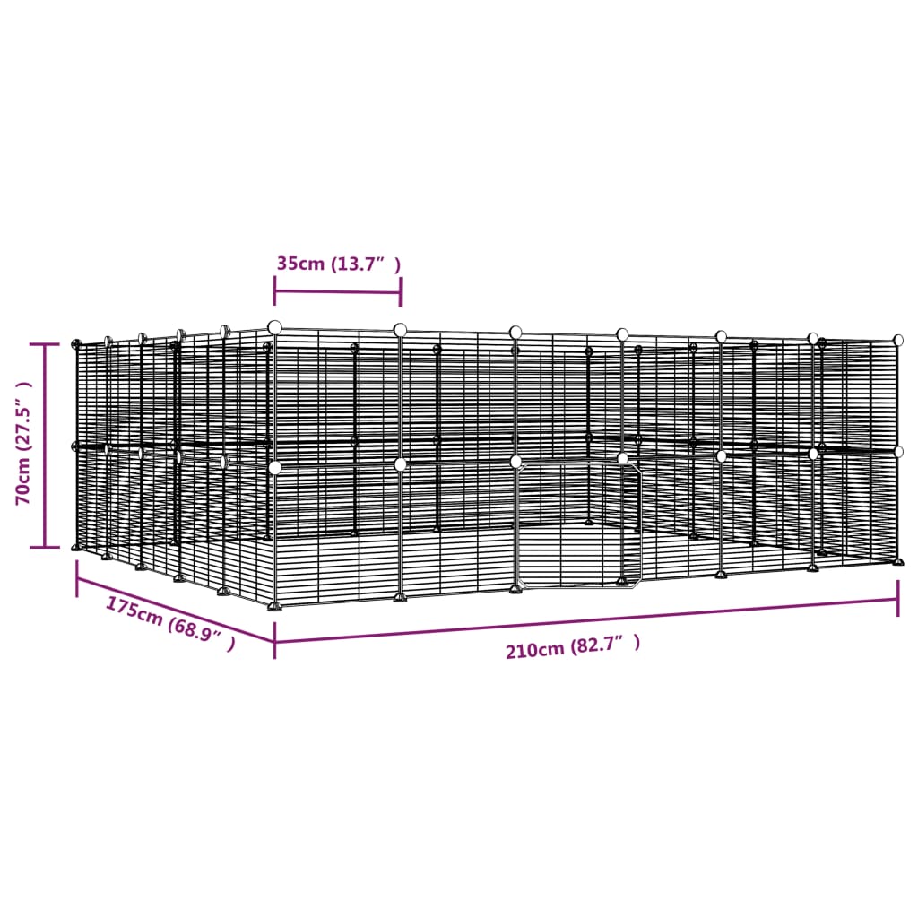 Huisdierenkooi Met Deur 44 Panelen 35X35 Cm Staal Zwart 1.5 cm 44 panelen met deur