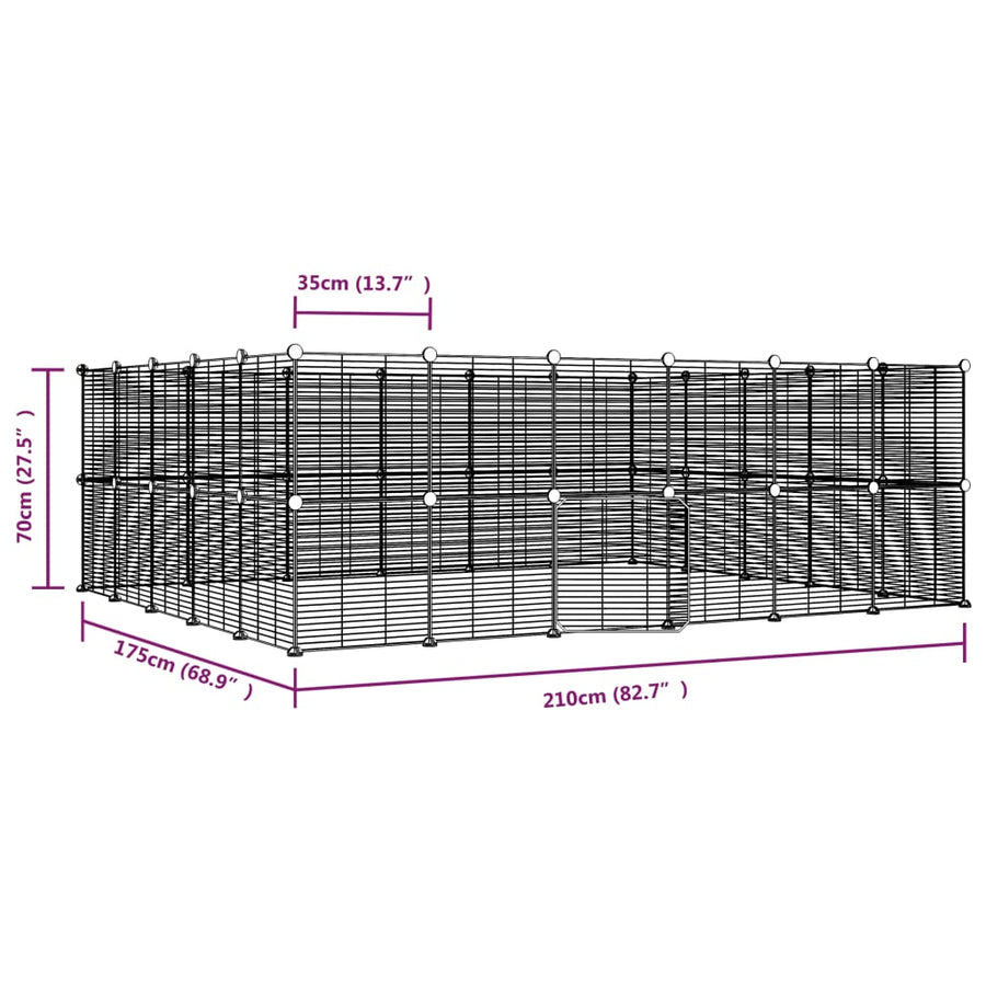Huisdierenkooi Met Deur 44 Panelen 35X35 Cm Staal Zwart 1.5 cm 44 panelen met deur