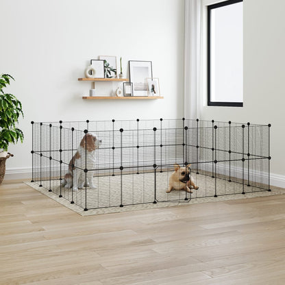 Huisdierenkooi Met Deur 44 Panelen 35X35 Cm Staal Zwart 1.5 cm 44 panelen met deur