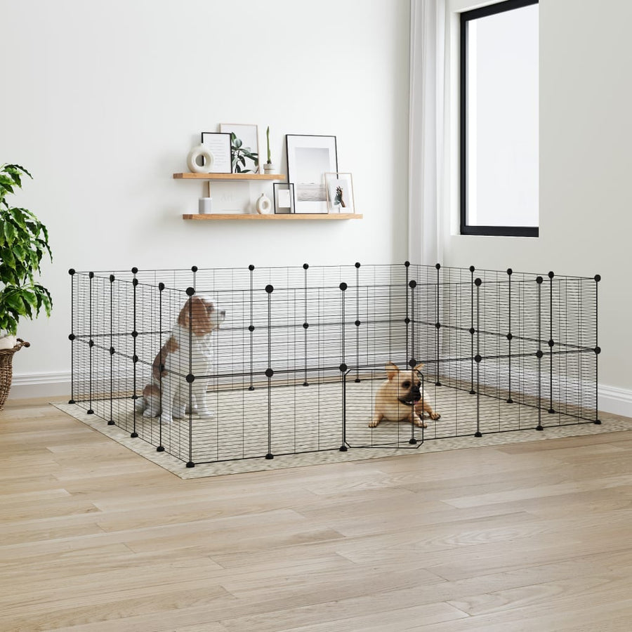 Huisdierenkooi Met Deur 44 Panelen 35X35 Cm Staal Zwart 1.5 cm 44 panelen met deur