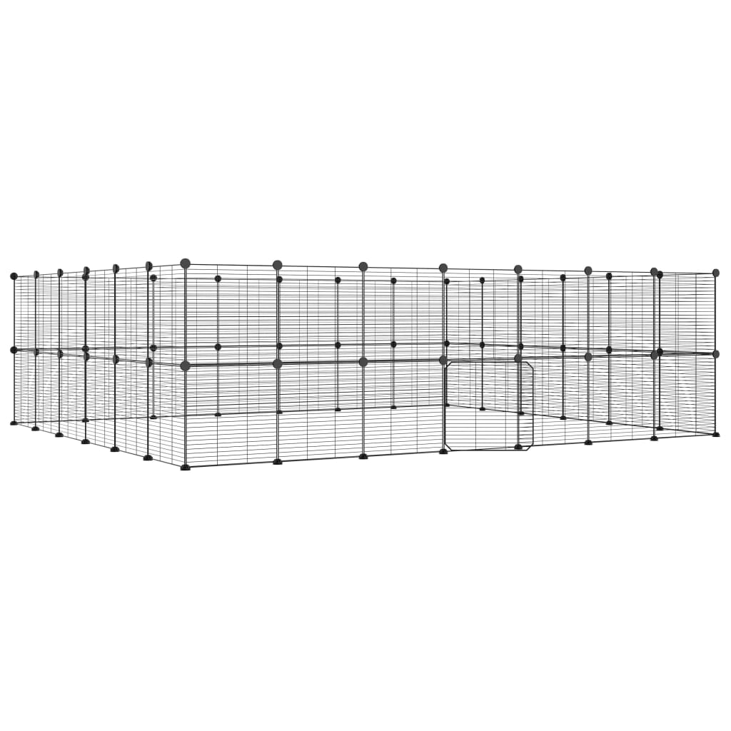Huisdierenkooi met deur 52 panelen 35x35 cm staal zwart 1.5 cm