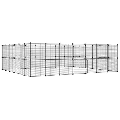 Huisdierenkooi met deur 52 panelen 35x35 cm staal zwart 1.5 cm
