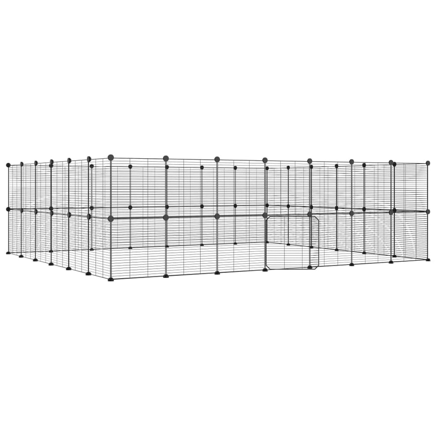 Huisdierenkooi met deur 52 panelen 35x35 cm staal zwart 1.5 cm