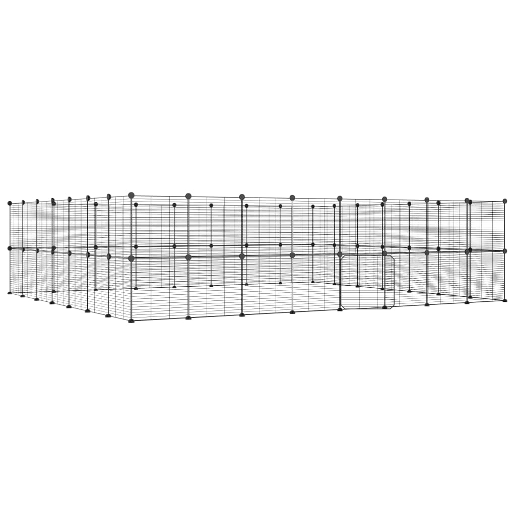 Huisdierenkooi met deur 60 panelen 35x35 cm staal zwart 1.5 cm 60 panelen met deur