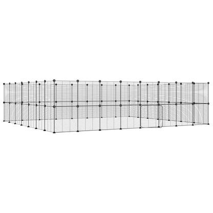 Huisdierenkooi met deur 60 panelen 35x35 cm staal zwart 1.5 cm 60 panelen met deur