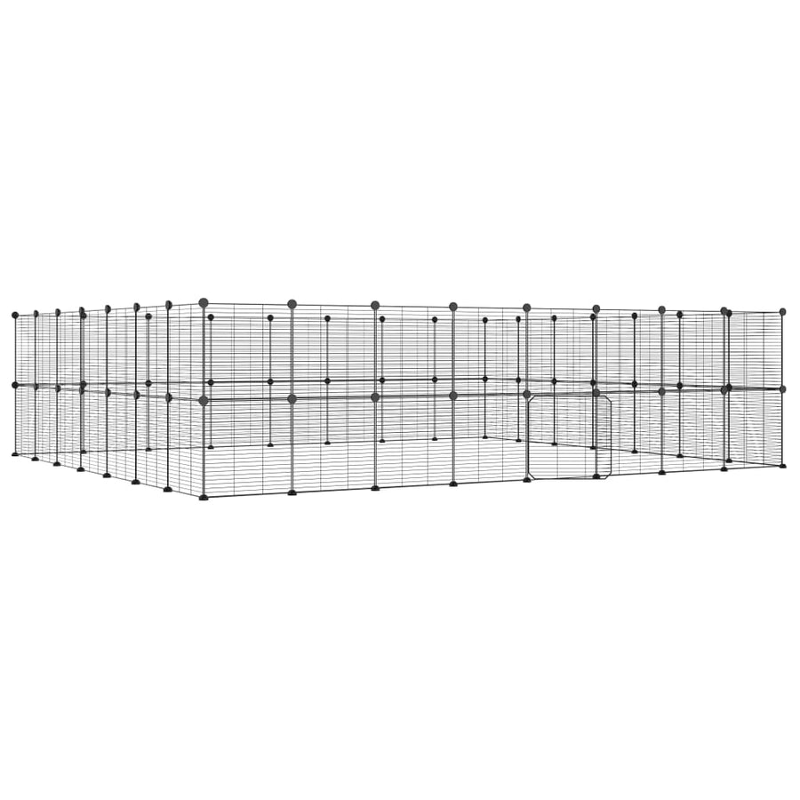 Huisdierenkooi met deur 60 panelen 35x35 cm staal zwart 1.5 cm 60 panelen met deur